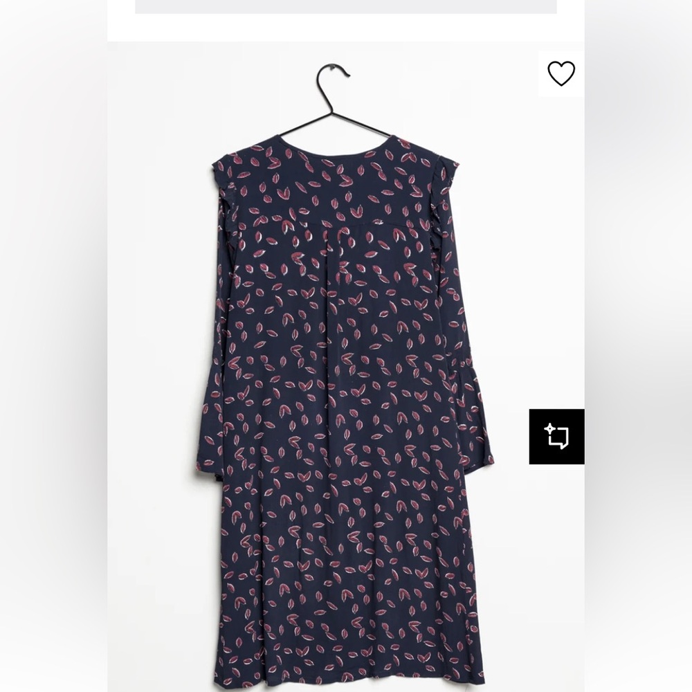 KAFFE long sleeve MIDI dress in Navy Blue with leaf print - Sz 34 (US 4)